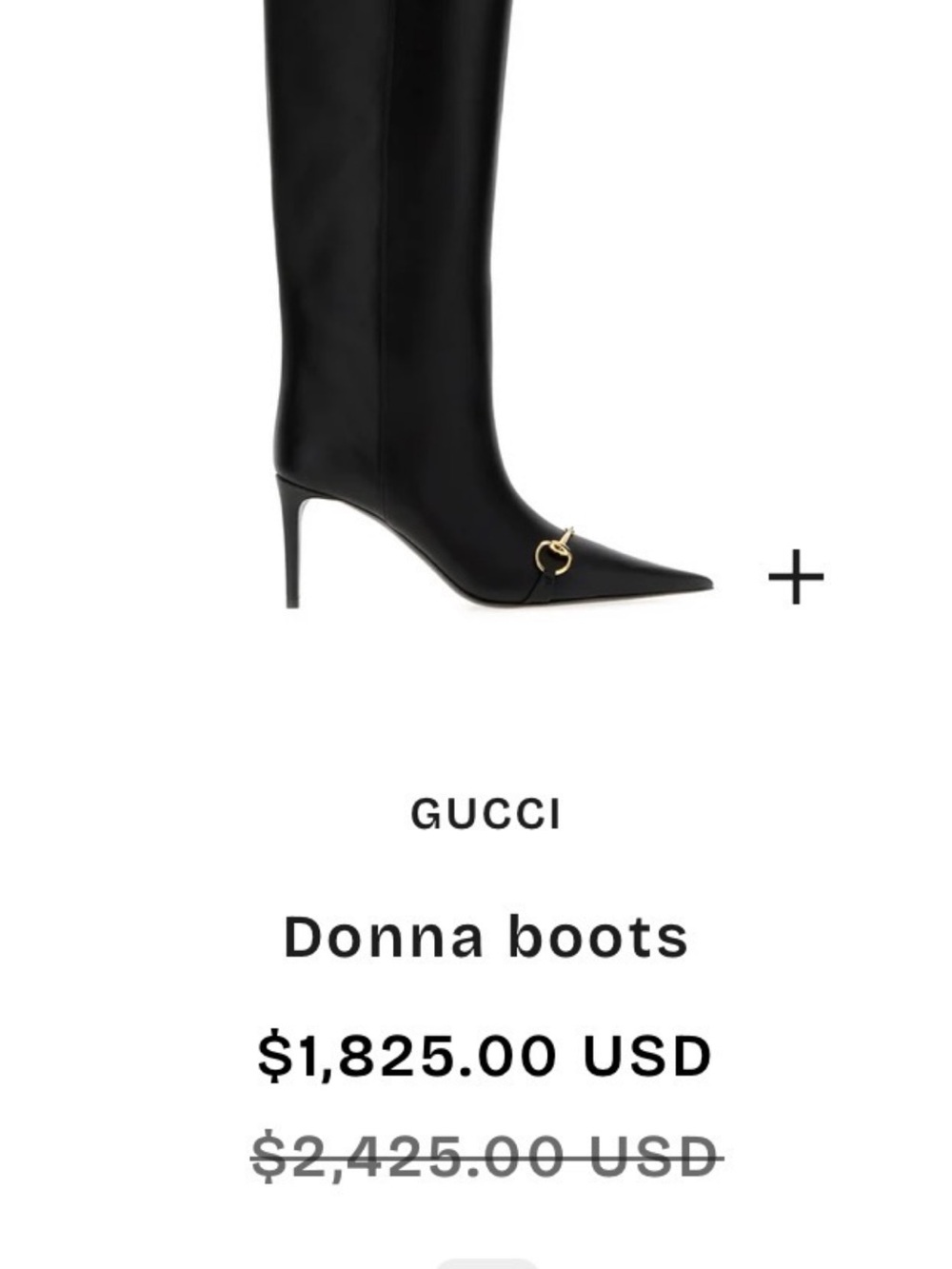 Gucci Black Leather Knee-High Stiletto Boots with Gold Horsebit